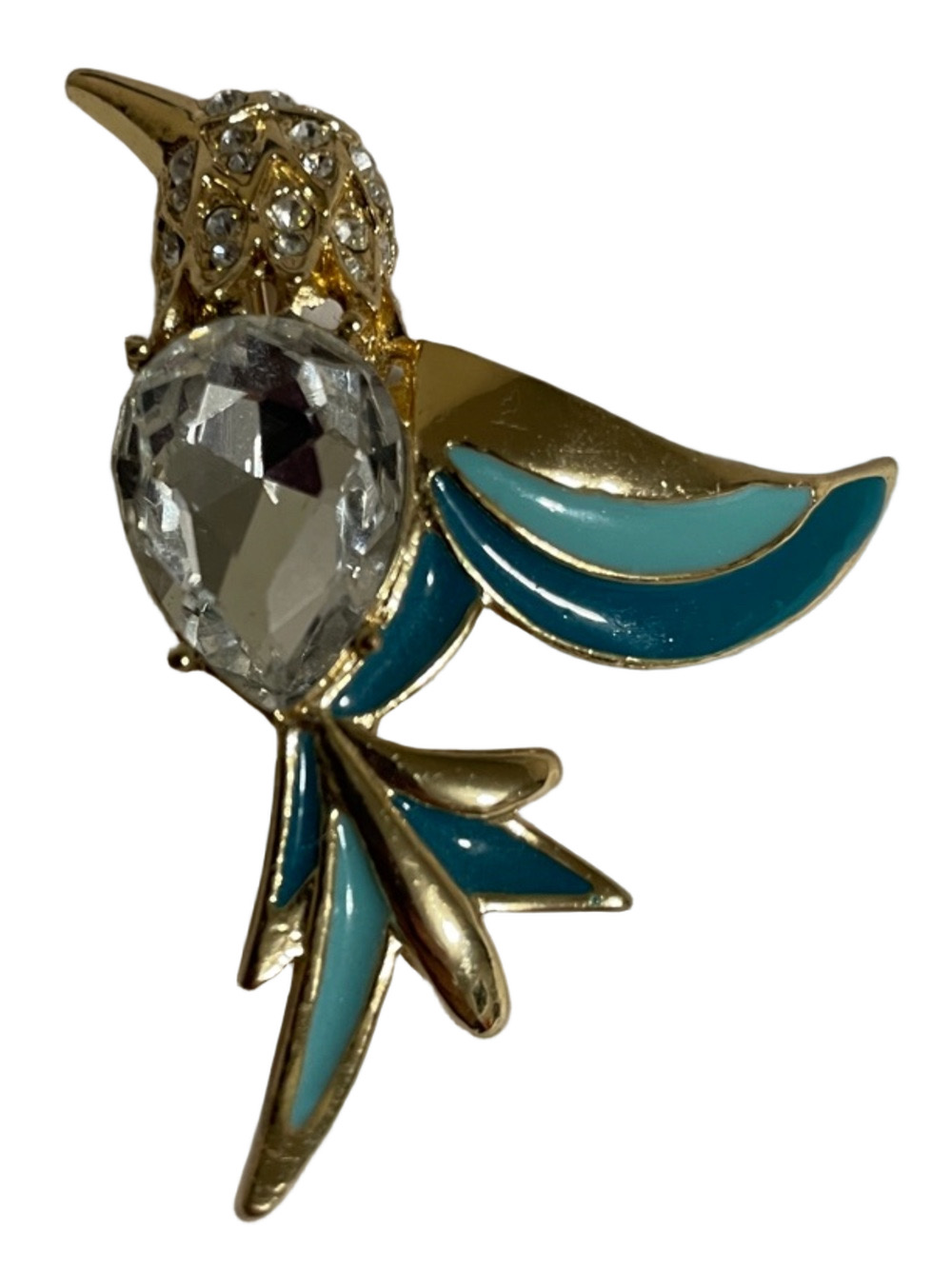 Gold-Tone Turquoise & Crystal Brooch